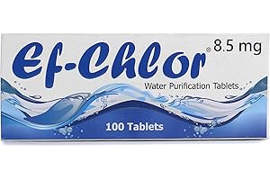 Ef-Chlor Water Purification Tablets 8.5 mg – 100 Tablets – Treats Up to 200L – Camping, Travel, Emergency Use – Purifies Cloudy or Clear Water in 30 Minutes