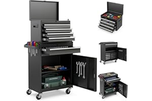 ‎COSTWAY COSTWAY 2 in 1 Werkstattwagen inkl. Koffer & 8 Fächer & Haken & verstellbarem Regal, Werkzeugwagen Abschließbar auf Rädern ohne Werkzeug, Profi Werkstatt-Wagen Metall 100 kg Tragkraft, 59x28x102cm