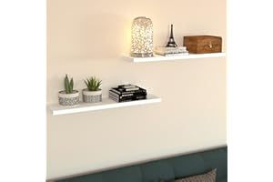 Henor Lotto 2 Unità Mensola a Muro in Legno FSC® 80 x 20 x 2.5 cm. Portata 25 kg. Hardware nascosto Bianco