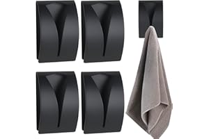 Demarsen 4 Piezas Juego de Ganchos Adhesivos Porta Trapos de Cocina Colgadores Para Toallas de Baño Autoadhesivo Fuerte gancho de pared para Baño,Cocina y Sala de Estar (Negro)
