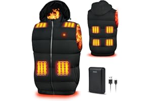 Faxpot Heated Gilet For Men And Women With Power Bank, Sleeveless Heated Jacket With 3 Temperature Levels, Washable Heated Body Warmer With Removable Hood, Unisex Lightweight Heated Vest 806