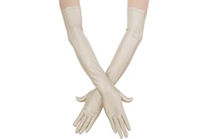 Yolev Lange Handschuhe Damen Satin Fingerhandschuhe Oper Braut Tanzhandschuhe Party Rot Schwarz Beige Weiss Stretch Handschuhe Erwachsene Halloween Handschuhe