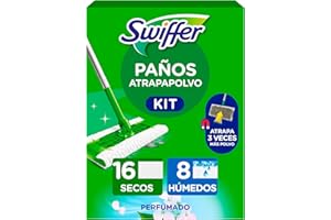 Swiffer Mopa Limpiador En Seco Y Húmedo Kit Básico Para Limpiar Madera Y Suelos, Con: 1 Mopa, 16 Paños Secos, 3 Paños Húmedos