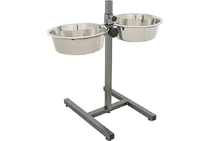 TRIXIE Bar pour chien avec 2 gamelles en acier inoxydable - hauteur réglable - blocage de la gamelle et protection contre les claquements - pieds en caoutchouc réglables - lavable au lave-vaisselle - métal/inox - 2 x 2,8 l - ø 24 cm - 24922