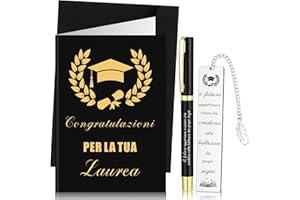 Clabby 3 Pezzi Set Regali di Laurea per Studente Segnalibro Metallo con Frasi Motivazionali Biglietto Congratulazioni Penna di Laureato Segnalibro in Acciaio Inox per Maestra Amica(Nero)