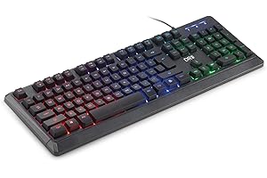 DR1TECH Puma+ Teclado Gaming para PC Retroiluminado Y Ergonómico - 104 Teclas con 6-Key Rollover - Teclado USB con Cable - Rainbow Gaming Keyboard (QWERTY Internacional)