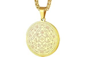 FaithHeart Pendentif Sceau de Salomon,Médaille Talisman Clé de Salomon Plaqué Or/Acier Inoxydable/Noir avec Chaîne 55+5cm,Bijoux Collier Personnalisable Amulette de Protection pour Hommes et Femmes