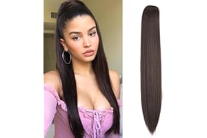 Cybelleza Przedłużanie włosów na ogonie z klipsem kucyk z prostymi szczypcami 50 cm kucyk długie syntetyczne przedłużanie włosów naturalny naturalny prosty kucyk, czekoladowy brąz