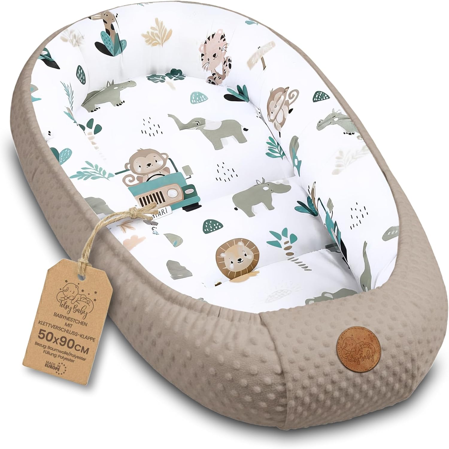 Totsy Baby Nido bebé recién Nacido 90x50 cm - Reductor Cuna Cuco de colecho Minky Winter cálido Capullo Ideal para moisés, góndola y Viaje África Caqui