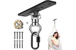 BeneLabel Swing Hanger Bearing, 4 Hole Hammock Ceiling Hook 360 Swivel Punching Bag Wall Beam Bracket with Carabiner for Yoga Rope/Aerial Hoop Wood/Concrete Suspension Mounting Kit, 900lbs/Rhombus
