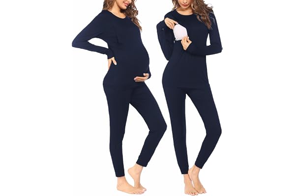 Ekouaer Still pyjamas dam pyjamas graviditet långärmad randig termisk mammapyjamas set vinter, S–XXL