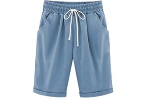 Petalum Women's Casual Summer Shorts Drawstring Elastic Waist Knee Length Curling Jersey Bermuda Shorts