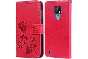 BIIULHCI for Motorola Moto E7 Case, Premium Full Protection Leather Flip Wallet Phone Case for Moto E7 Cover Silicone Shockproof Bumper Red
