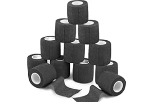 ANAMPION 12 Rolls Self-Adhesive Football Sock Tape 5cm x 4.5m Self Adherent Cohesive Bandages Wrap First Aid Athletic Sports Tape for Wrist Ankle Pet & Vet Wrap for Dogs, Horse (Black)