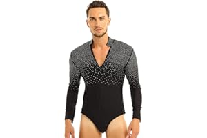 inlzdz Costumi Prestazioni Uomo Camicia da Latino Moderno Slim Fit Vestito con Strass Danza Uomo Body da Ballo Tango Samba Rumba Pratica Prestazione