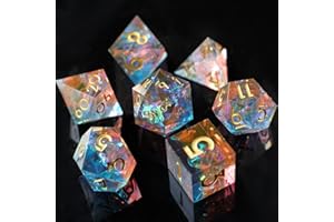 Elifel Dés DND Set 7 pièces Résine Polyédriques Sharp Edge Dice Faits à la Main pour Donjons D4 D6 D8 D10 D12 D20 D% Dragons MTG Ttrpg Pathfinder RPG Dés Jeu de Role avec Boîte Cadeau