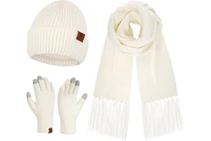 Bequemer Laden Femmes Hiver Chaud Bonnet Écharpe Longue Gants Tactiles Ensemble Tricot Chapeau Cadeaux pour Femmes Temps Froid avec Doublure Polaire