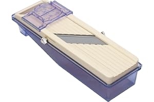Benriner 3695 BN-3 Japanese Handheld Mandolin Slicer with Three Interchangeable Stainless-Steel Blades-Ivory, Vegetable Fruit Cutter Peeler, Stainless Steel, Off-White, Catch Tray