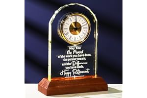 Arikyrist Crystal Desk Clock Retirement Gifts for Women Men, Glass Keepsake Quartz Clock with LED Light Happy Retirement Leaving Far-well Retired Presents for Coworkers Colleagues Friends