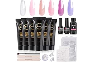 Mobray Poly Nail Gel Starter Set, 6 Farben Transparent Rosa Lila Glitzer Poly Acrylgel Nägel Gel Kit Building Extension Nail Gel Nail Art Komplett Geschenk für Frauen