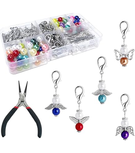 Angelo custode fai da te 50 Set di perline angeli portachiavi artigianali ali d'angelo perline accessori artigianato angelo ciondolo per gioielli fai da te matrimonio battesimo baby doccia natale