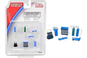 American Diorama 38405 - Set di 7 utensili meccanici blu per modelli in scala 1/64