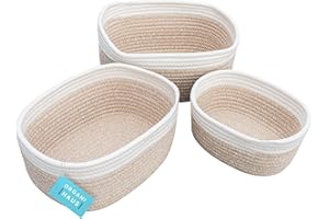 OrganiHaus Rope Basket Zestaw 3 koszy do przechowywania | Koszyk na zabawki dla niemowląt Kosz do pokoju dziecięcego | Kosz na pieluchy | Mały pleciony kosz | Kosze do organizowania - Miód