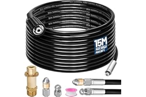 JAYZOD 15M Rohrreinigungsschlauch Set,180Bar 60°C,inkl.Düsen starr + rotierend,1 Adapter kompatibel mit K2 K3 K4 K5 K6 K7 Hochdruckreiniger Universal Rohrreinigungsset