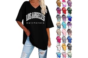 SHOBDW Los Angeles Tshirt Damen Shirt Tshirt T-Shirt Sommer Kurzarm Top Bluse Sport Oberteil Oberteile Shirts Elegant Oversize Tshirts Damen Baumwolle Basic Casual Blusen T-Shirts Ausgefallene Longshirt