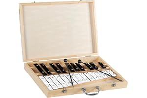 Classic Cantabile GSH-25 Glockenspiel mit Holzbox – Chromatisches 25-Ton-Schlaginstrument mit geprägten Notenbezeichnungen, inkl. Schlägeln – Ideal für Kinder, musikalische Früherziehung & Unterricht