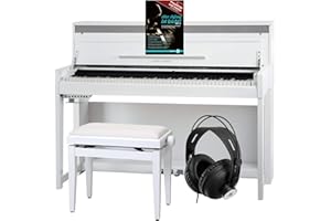 Classic Cantabile UP-1 WM Piano Droit Numérique - 88 Touches Clavier électronique à marteaux - Synthetiseur avec USB, MIDI, 40 voix, 256 polyphonie - Set avec Banc et Casque - Blanc Mat