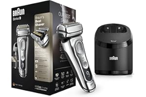 Braun Series 9 9395cc Rasoio a Lamina da Barba Elettrico senza Fili, Base di Ricarica e Custodia da Viaggio in Pelle, Batteria Li-Ion - Rasatura Duratura (60 min), 100 % Impermeabile, Cromato