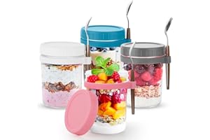 Dyserbuy 4 Pack Overnight Oats Containers with Lids and Spoons, 350ml/12oz Mason Jars for Overnight Oats, Glass Airtight Jars with Measurement Marks for Milk, Cereal On The Go Container