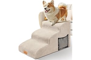 Scaletta per Cani a 3 Gradini,Masthome Scala per Cani in Spugna per Letto,Scala Antiscivolo per Animali Domestici,con Fodera Rimovibile e Lavabile,per divani,Letti e Sedie, Beige