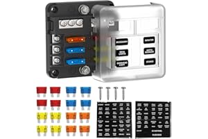 UCkasayfy 6 Way Fuse Box 12V/24V DC ATC/ATO Fuse Board Holder with 16 pcs Fuses LED Indicator Negative Bus Blade for Car, Boat, RV, Truck, Marine