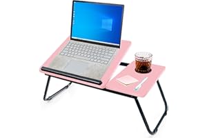 ‎UNYCOS unycos - Laptoptisch, Betttablett Klappbar mit Höhenverstellbar und Cup Slot, Frühstückstablett, Lapdesk für Sofa, Arbeiten, Studieren, Lesen, Schreiben, | MDF & Stahl, 56x33x23 cm (Rosa)