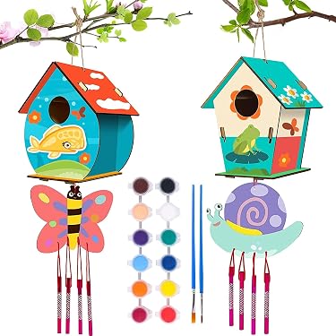 PETERMALLON Kit Fai Da Te In Legno: 9 Campane A Vento A Stella + 27 Tubi | Con Pennelli, Adesivi, Corda | Artigianato Per Bambini
