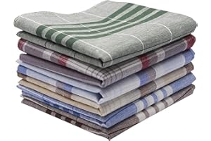 Tinsellns 100% Cotton Men's Handkerchiefs 6PCS Premium Soft Gents Checkered Hankies Set 40 x 40CM Pocket Square Hankies
