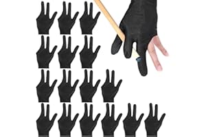 EUPHHONYCS 16 PCS Pool Gloves Breathable Billiards Gloves 3 Fingers Cue Gloves Nylon Table Pool Left Right Hand Gloves Universal Shooter Cue Sports Gloves for Women Men Indoor Game Kit Accessories, Black