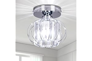 GENERIC Mini Crystal Chandelier Ceiling Lighting Fitting Small Lampshade Semi Flush Mount Ceiling Light Modern Ceiling Lamp for Hallway Kitchen Dining Room Bedroom Stairs,E27,Chrome
