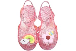 HAOLEI Jelly Shoes for Toddler Girls Summer Retro Jellies Sandals T-Strap Slingback Little Kids Glitter White Soft Closed Toe Princess Dress Flats Beach Water Shoes for 2-9 Years