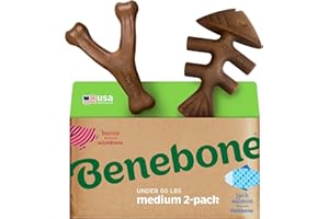 Benebone 2-Pack Indestructible Fishbone/Wishbone Dog Chew Toys, Long Lasting Tough Boredom Breaker for Dogs, Real Salmon and Real Bacon Flavour, For Medium Dogs, Made in USA