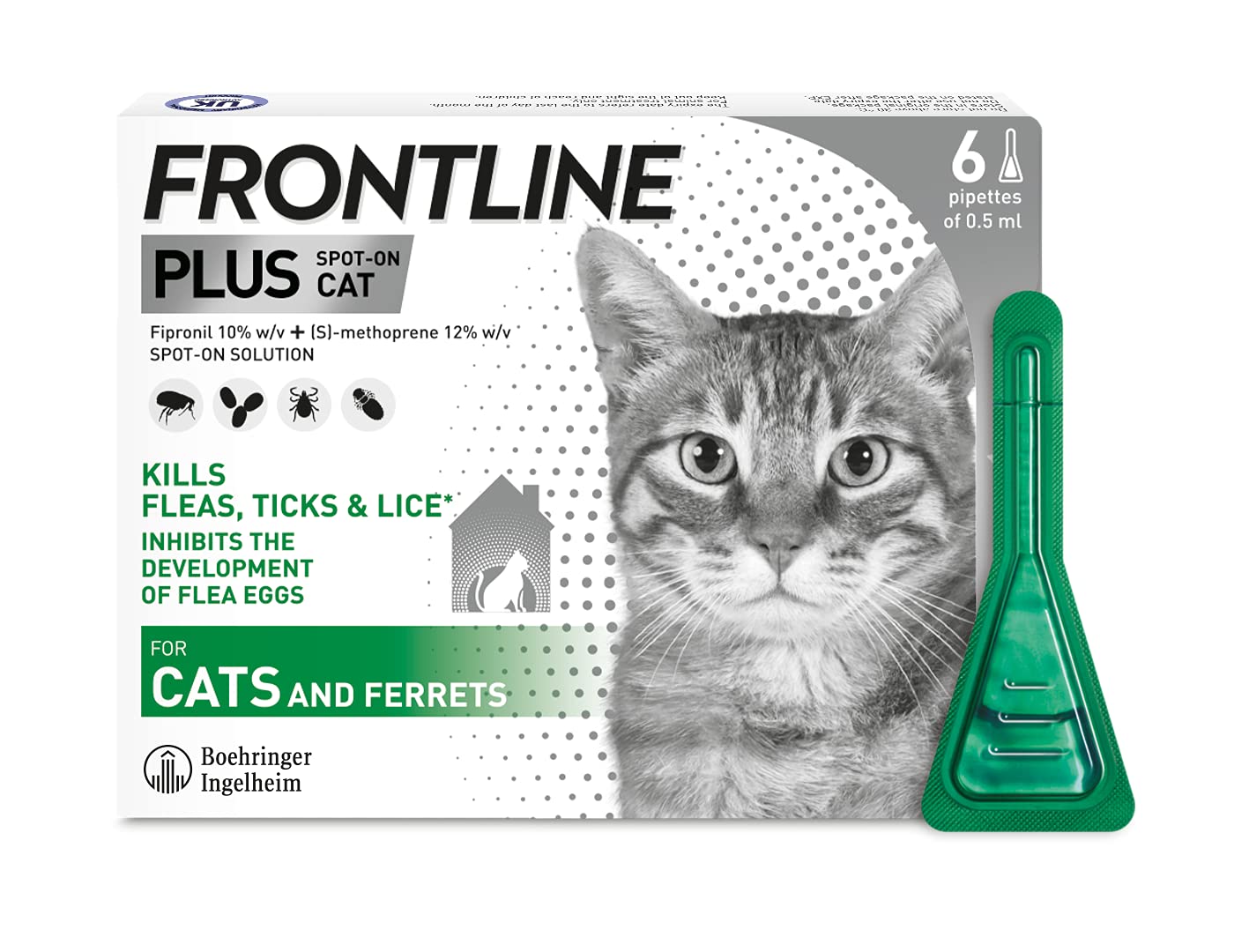 FRONTLINE Plus Flea & Tick Treatment for Cats and Ferrets - 6 Pipettes