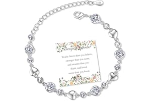 KENIY Armband für Damen, Armband Silber 925 für Damen Verstellbare Silber Herz Armband mit lLeuchtend Zirkonia Silber Freundschaftsarmband Charm Armband Silber 925 Geschenke für Frauen Mädchen(8 IN)