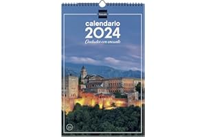 ‎FINOCAM Finocam - Kalendarz 2024 Spiralne obrazy ścienne do pisania styczeń 2024 - grudzień 2024 (12 miesięcy) Miasta Hiszpański