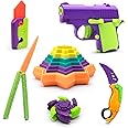 6pcs Anxiety Relief Sensory Toys, Fidget Gun Toy with Pistol Shaped Fidget Slider Plastic Carrot Knife Toy Claw Knife, Stress Relief Gun Fidget Toys for Kid Adult Present