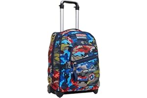 Seven Trolley Seven, Camo Stains, Blu, 2 in 1 Zaino con Cross, Over System, Scuola y Viaggio