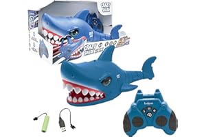 LEXIBOOK - Crazy Shark - Remote Control Shark, Up to 5 km/h (3mph), Automatic hunt and dance modes, programmable, Music effects, Blue, SHARK01