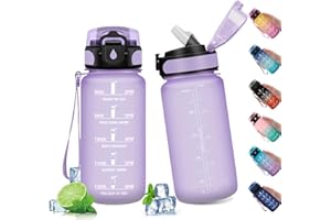 KOLLYKOLLA Gourde 500ml, Gourde Sport avec Paille, Bouteille de Motivation, Bouteille d'eau Sport Étanche, Bouteille Reutilisable, Gourde pour 1 Journee, Bouteille d'eau pour Enfant, Randonnée, Sport, Yoga