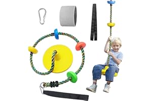 FENTIN Tree Swing for Kids Backyard Single Disc Rope Climbing Seat for Tree Indoor Outdoor Playground Swing Set Accessories with Thickening Strap-Yellow